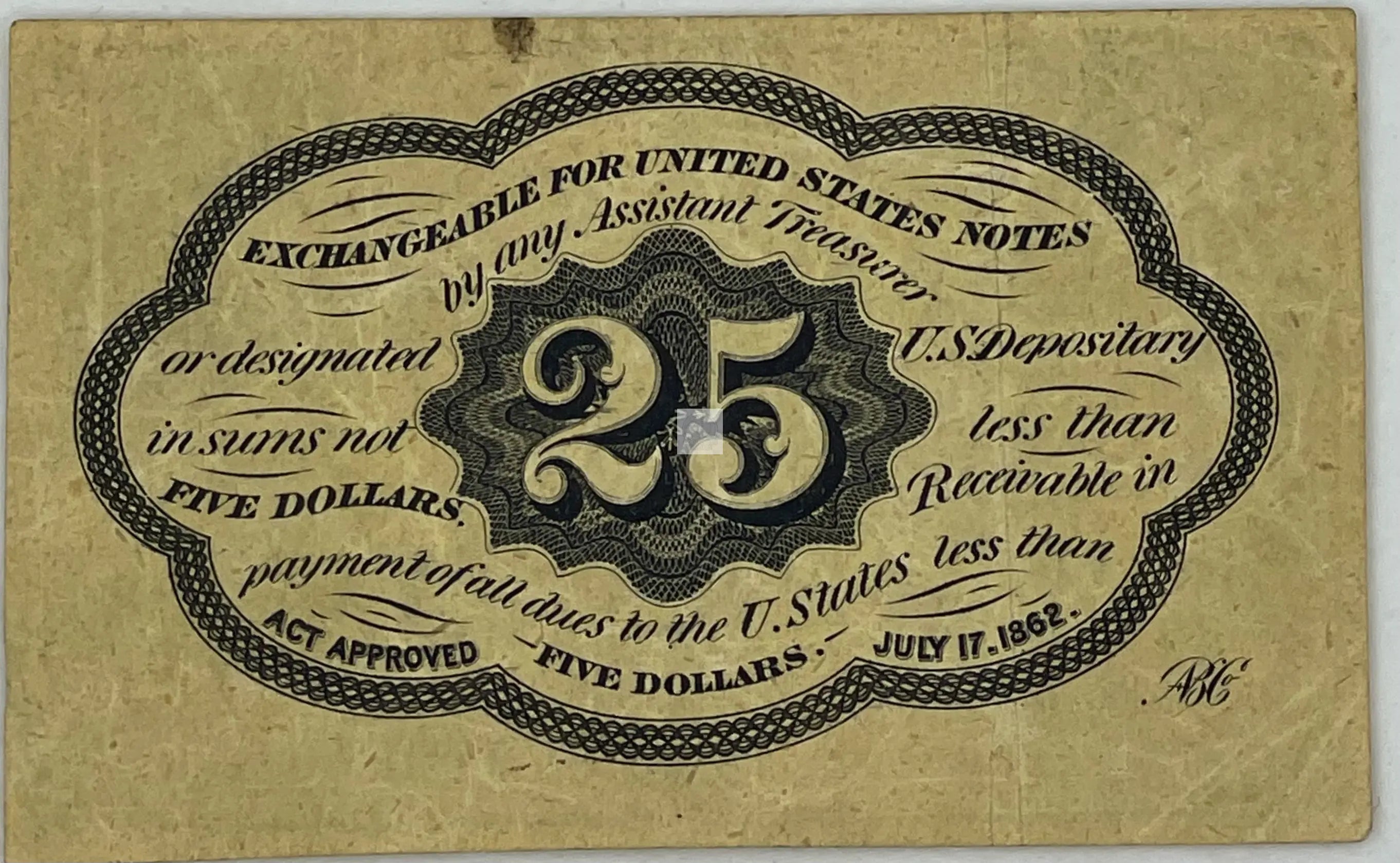 1862 US Fractional 25 Cents 1st Issu Fr. #1281, Banknote - Cool Coins & Notes